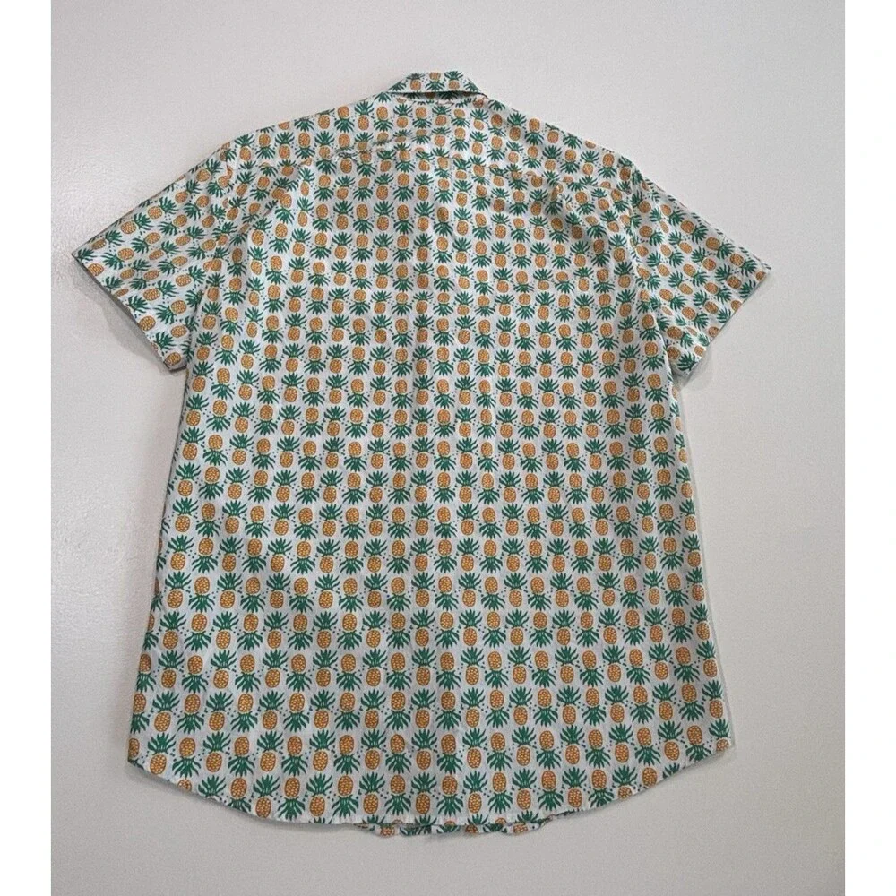 J.CREW Mens M Short Sleeve Button Up Flex Washed Slim Fit Pineapple Tropical